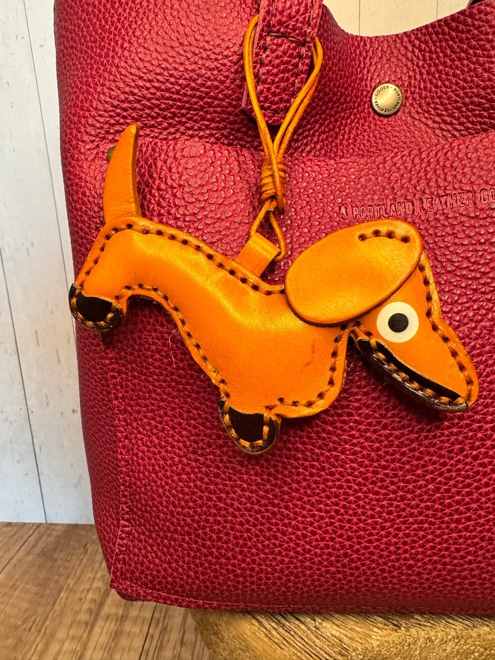 Light Brown Genuine Leather Dog Bag Charm Dachshund Wiener Dog Purse Charm Dogs